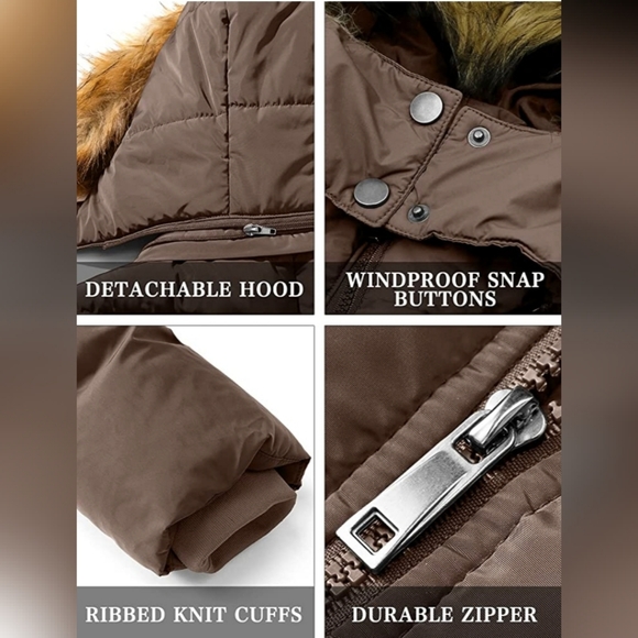 COFFEE Down Jacket Winter Long Puffer Parka Coat with Removable Fur Hood - Picture 4 of 6